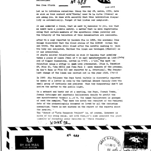 Carta de UMMO N 488 recibida el 7 de Noviembre de 1988 por Ignacio Darnaude Rojas-Marcos, desde Suiza - Imagen 1