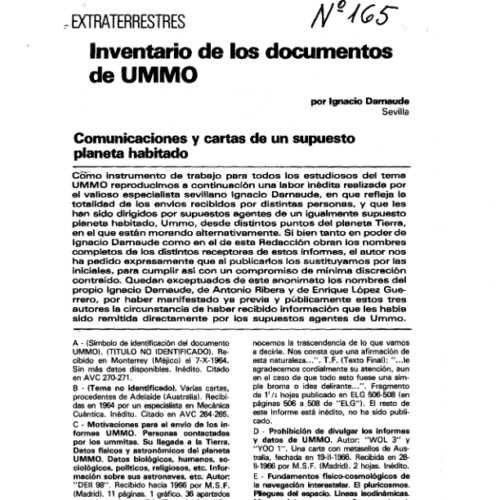 Inventario de los documentos de UMMO de Ignacio Darnaude Rojas-Marcos publicado en Revista "Mundo Desconocido" en Junio 1980 - Imagen 1