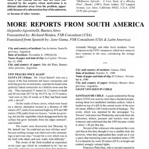 UFOs 1990 Fisherman Threatened Chile by Alejandro Agostinelli FSR1992V37N1 - Imagen 1