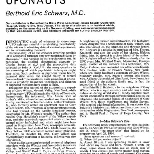 Schwarz,Contact E.T. 1964,Gary Wilcox,New York State,FSR-SI 1969 N 3,UFO Percipients - Imagen 1