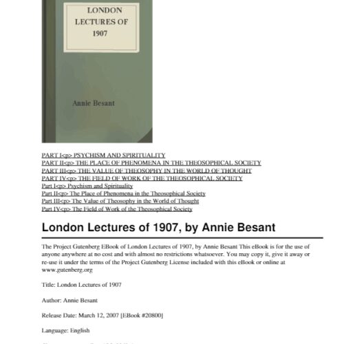 London Lectures of 1907 por Bresant - Imagen 1