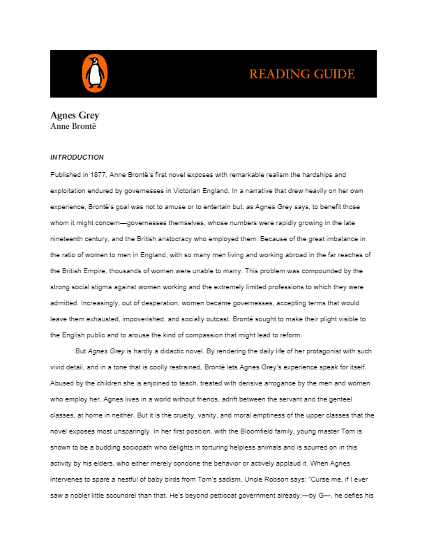 Bronte,Agnes Grey,Penguin Reading Guide-thumbnail