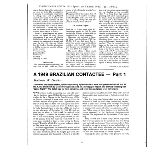 Restier,Mario,Brazilian Contactee 1949,R.W.Heiden,FSR,March 1982 - Imagen 1