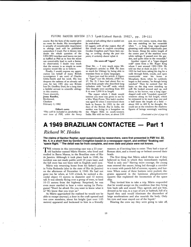 Restier,Mario,Brazilian Contactee 1949,R.W.Heiden,FSR,March 1982-thumbnail