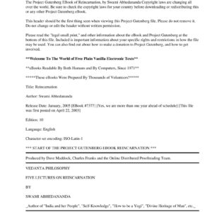 Abhedananda,Vedanta and reincarnation