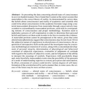 Art of science,alteration of consciousness,I.Baruss