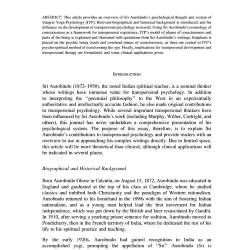 Aurobindo and Transpersonal Psychology,M.Miovic - Imagen 1