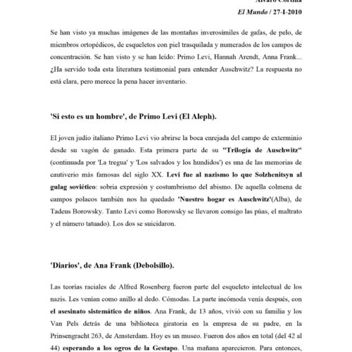Auschwitz,diez lecturas para intentar entenderlo,Alvaro Cortina - Imagen 1