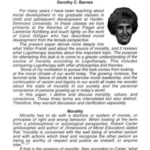 Barnes,Logotherapy,morality values and conscience