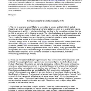 Bennett-Peirce,Panentheistic wholistic philosophy of life