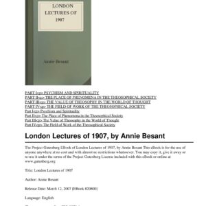 Besant,London lectures of 1937