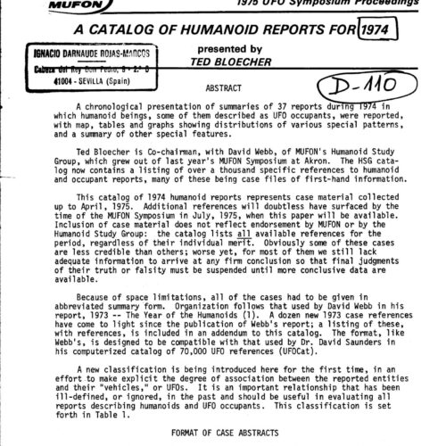Bloecher,Ted,Humanoid Reports 1974,I - Imagen 1
