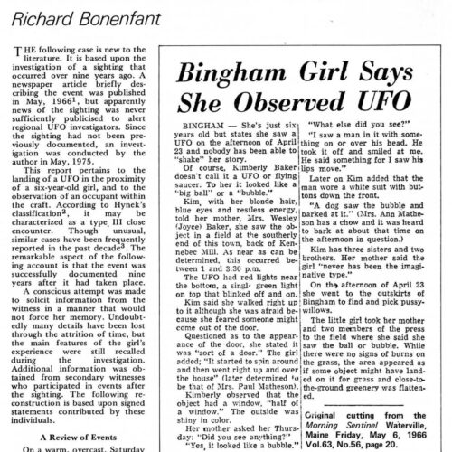 Bonenfant,Humanoid 1966 near a dam,Maine,FSR76V22N2 - Imagen 1