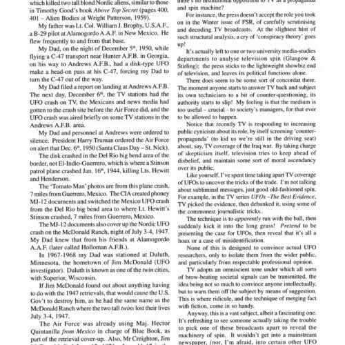 Brophy,2 Blond Nordic Aliens killed in UFO Crash1947,July3-4,McDonald Ranch,N.M.,FSR2003V48N2 - Imagen 1