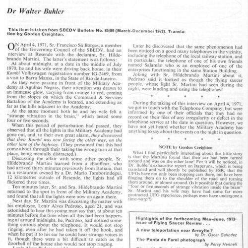 Buhler,UFO 1970,Military Academia,Brazil,FSR-CH 1973 N 14 - Imagen 1