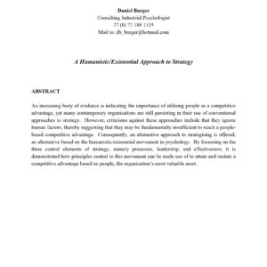 Burger,A humanistic-existential approach to strategy