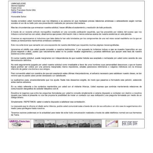 Carta de Ummo a F.Donis Ortiz Enero 1969 - Imagen 1