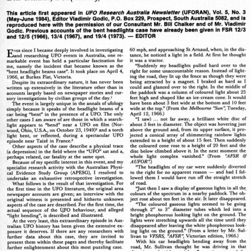 Chalker,1966 Bent Headlight Beams UFO,Australia,FSR87V32N4 - Imagen 1
