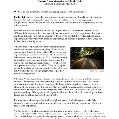 Clair,Linda,Enlightenment is not an experience - Imagen 1