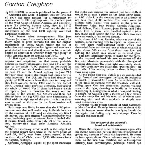 Creighton,UFO 1977,Chile,Corporal Valdes beard,FSR78V23N5 - Imagen 1
