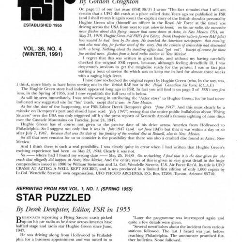 Creighton,UFO Crash 1948,Aztec,N.M.,FSR1991,V36N4 - Imagen 1