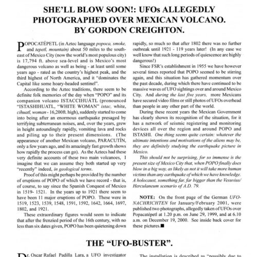 Creighton,UFO Photo 1999,Popacatepetl Volcano,Mexico,FSR2001V46N2 - Imagen 1