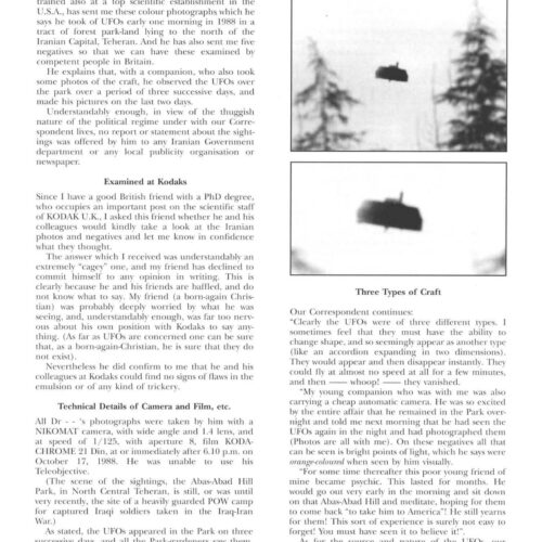 Creighton,UFO Photos 1988,Iran,FSR91V36N4 - Imagen 1