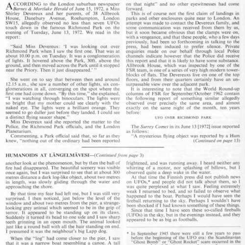 Creighton,UFOs 1972,Richmond Park,London,FSR-CH 1973 N 13 - Imagen 1