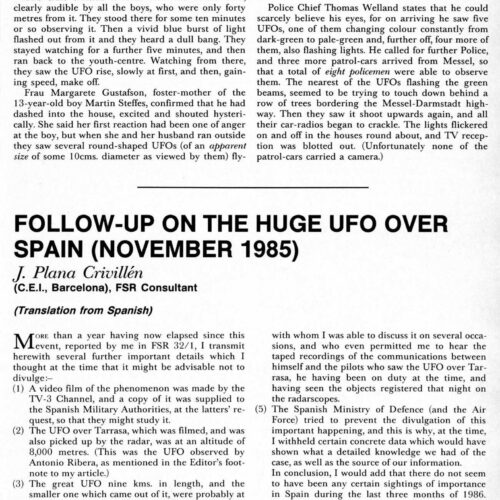 Crivillen,UFO 9 km long,1985,Spain,FSR87V32N3 - Imagen 1