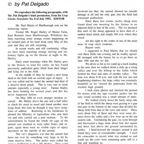 Delgado,1992 Cattle Mutilations near Crop Circles,FSR93V38N2 - Imagen 1