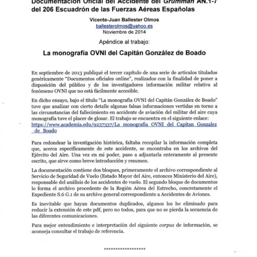 Documentacion oficial accidente Capitan A.G.Boado 1969 Ballester Olmos - Imagen 1