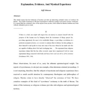 Explanation,Evidence and Mystical Experience,Jeff Johnson