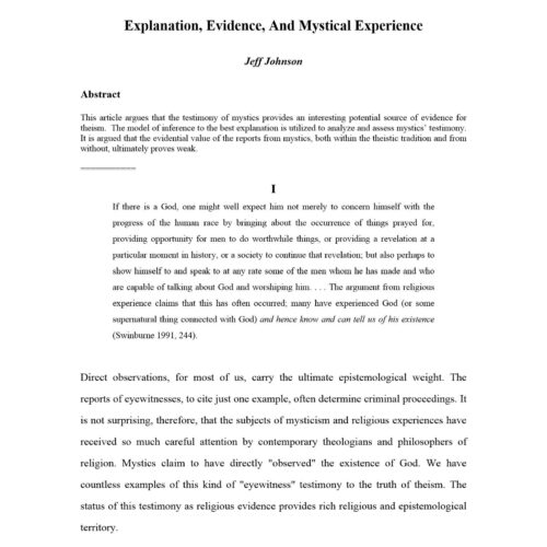Explanation,Evidence and Mystical Experience,Jeff Johnson - Imagen 1