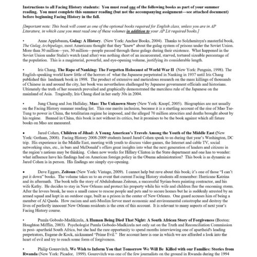 Facing History,reading list - Imagen 1