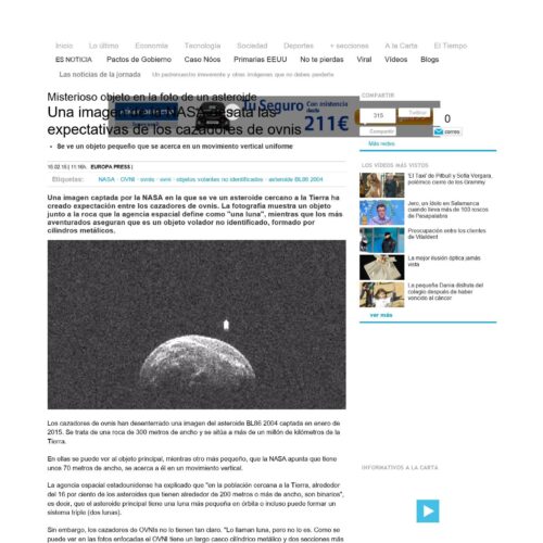 Foto OVNI 2015 (junto a un asteroide) - Imagen 1