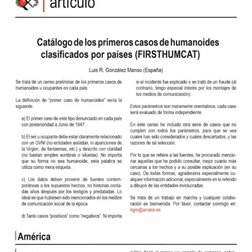 Gonzalez Manso,FIRSTHUMCAT,Catalogo de humanoide,por paises - Imagen 1