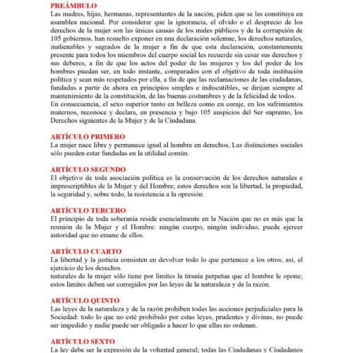 Gouges,Olympe,Declaracion de los derechos de la mujer y la ciudadana 1791 - Imagen 1
