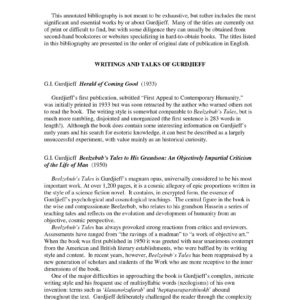 Gurdjieff,Annotated Bibliography