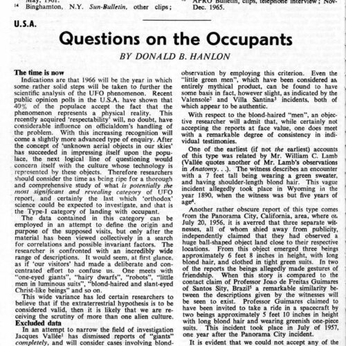 Hanlon,Questions on UFO occupants,FSR-SI 1966 N 1,Humanoids - Imagen 1