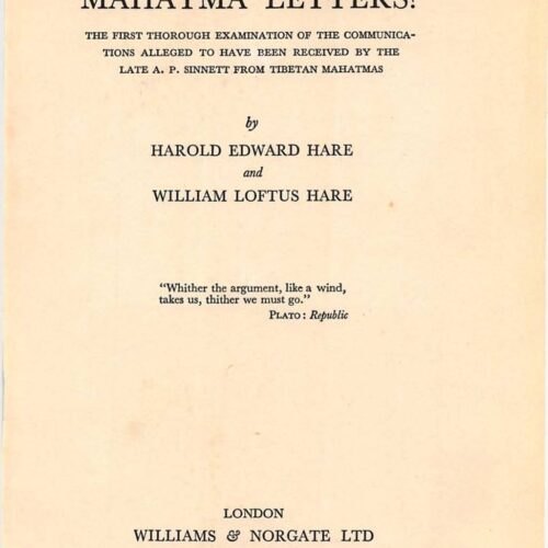 Hare,Who wrote The Mahatma letters 1936 - Imagen 1