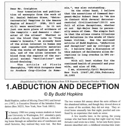 Hopkins,Budd,Abduction and deception,FSR1996V41N4 - Imagen 1
