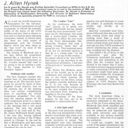 Hynek,AAAS 1969 Symposium Comment,FSR70V16N2 - Imagen 1