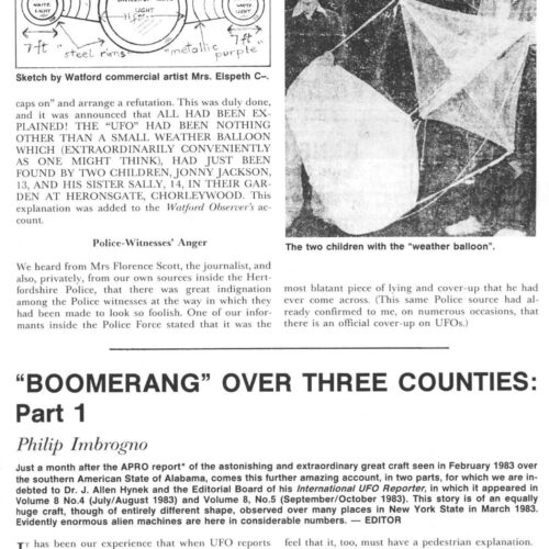 Imbrogno,Huge Boomerang UFOs 1983,New York State,FSR85V30N3 - Imagen 1