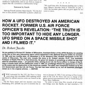Jacobs,U.S.missile destroyed by UFOs,1965,California,FSR83V29N1