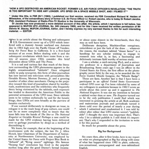 Jacobs,UFO 1964,atomic missile warhead,California,FSR90V35N2 - Imagen 1