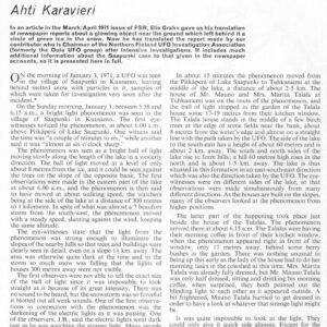 Karavieri,UFO 1971,Finland,FSR71V17N5