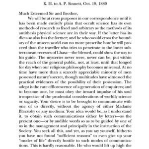 Mahatma Letter Two,1880