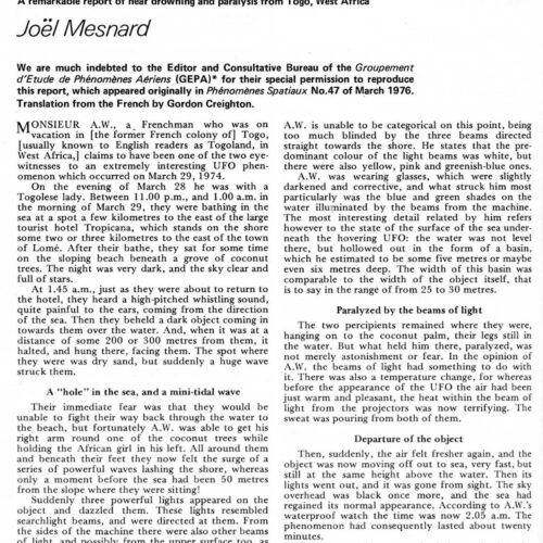 Mesnard,UFO 1974,sea tidal waves,Africa,FSR76V22N6 - Imagen 1