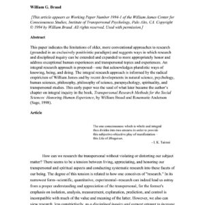 Methodology Transpersonal Studies,Braud