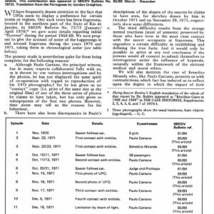 Miranda,Benedito,Contacts E.T. 1970-1971,Itaperuna,Brazil,W.Buhler,FSR-SI 1973 N 5,UFO Encounters